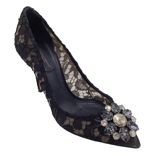 Dolce & Gabbana Black Crystal Embellished Lace Pumps