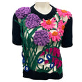 Load image into Gallery viewer, Oscar de la Renta Black Multi Floral Crochet Knit Sweater