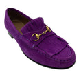 Load image into Gallery viewer, Gucci Purple / Antiqued Gold Horsebit Detail Suede Loafers / Moccasin Flats