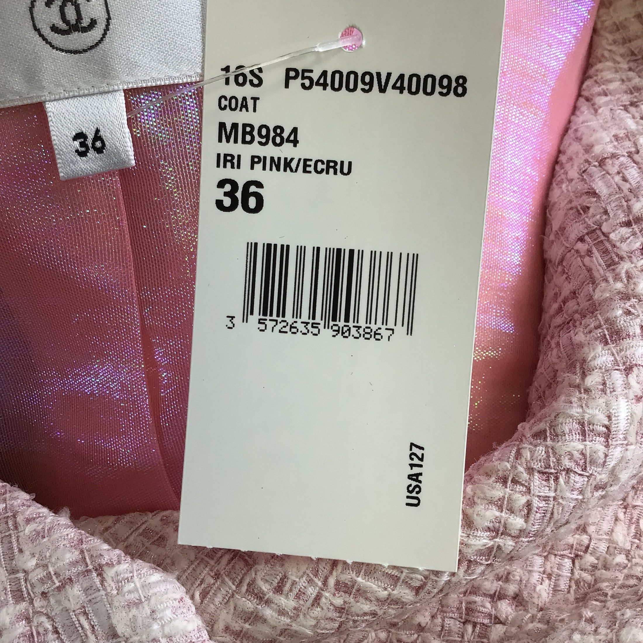 Chanel Light Pink / Ecru 2016 Three-Button Fantasy Tweed Coat