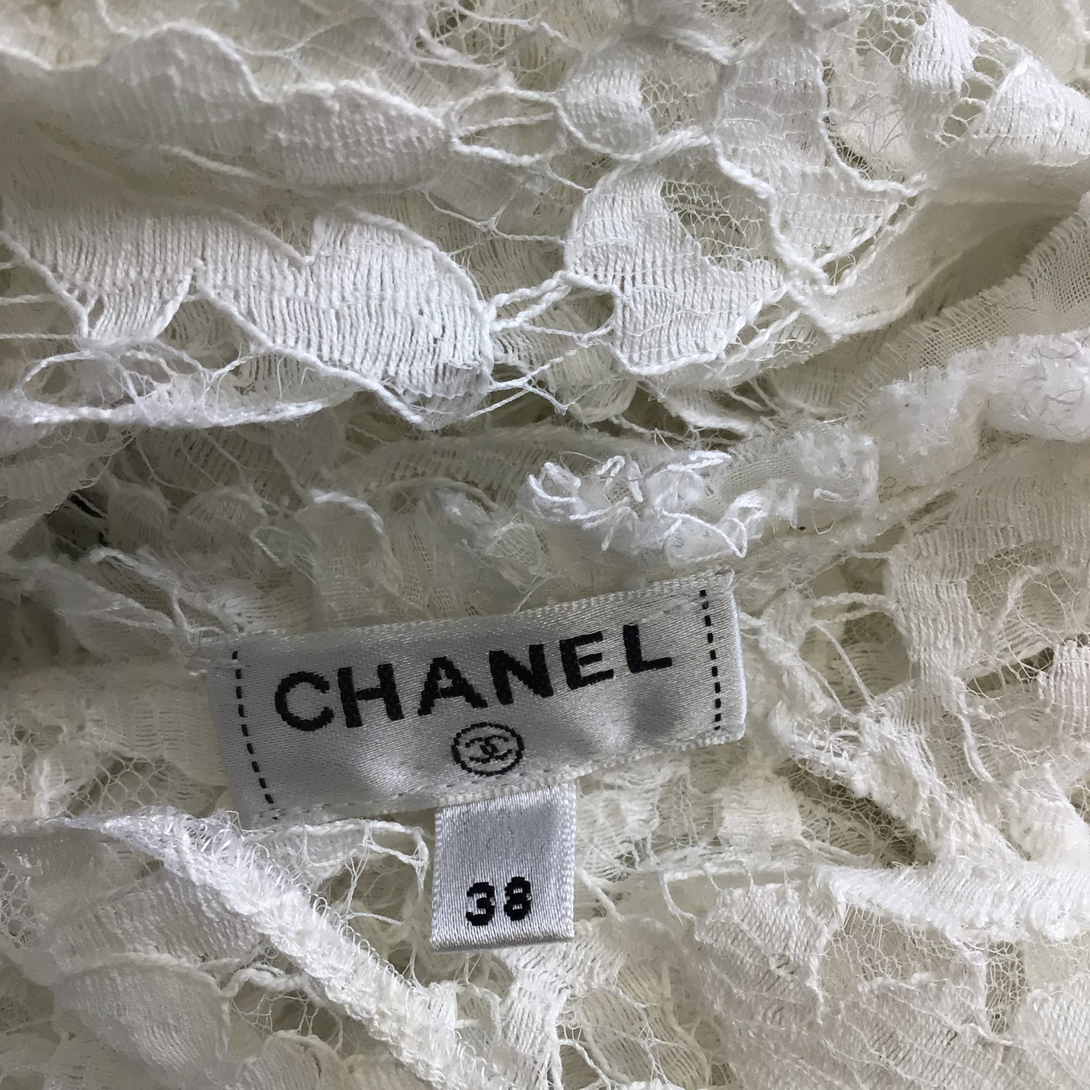 Chanel White Long Sleeved Lace Blouse