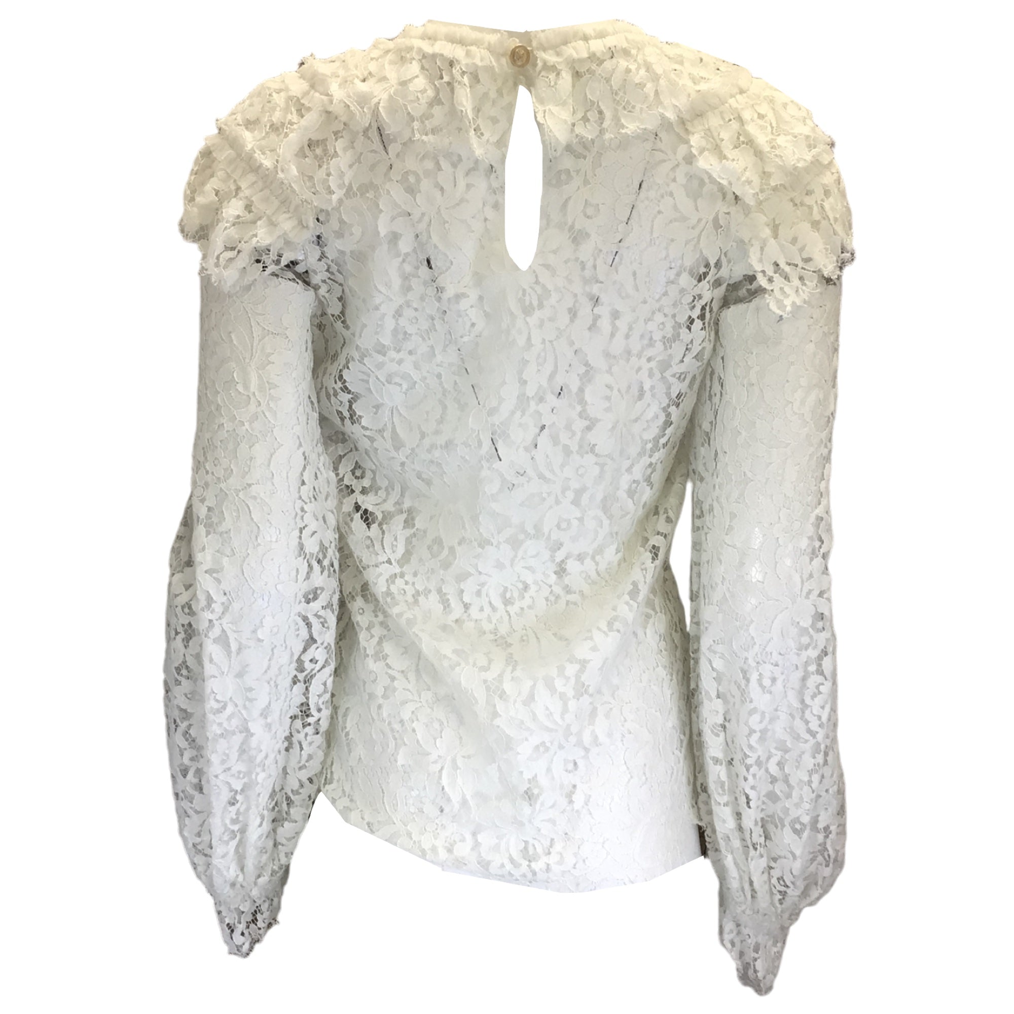 Chanel White Long Sleeved Lace Blouse