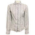 Load image into Gallery viewer, Loro Piana White / Grey / Blue Multi Striped Button Front Linen Shirt / Blouse