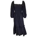 Load image into Gallery viewer, Cara Cara Black Ruffled Long Sleeved Cotton Midi Dress