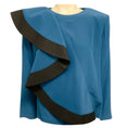 Load image into Gallery viewer, Givenchy Teal Blue / Black Ruffled Long Sleeved Silk Blouse
