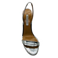 Load image into Gallery viewer, Aquazzura Silver Metallic Shiny Leather So Nude Block 85 Slingback Sandal