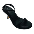 Load image into Gallery viewer, Vic Matie Black Satin and Leather Sculpted Heel Ankle Wrap Sandals