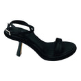 Load image into Gallery viewer, Vic Matie Black Satin and Leather Sculpted Heel Ankle Wrap Sandals