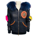 Load image into Gallery viewer, Mr & Mrs Italy Blue Hooded Mesh Knit Zip Front Sweater with Fur Trim