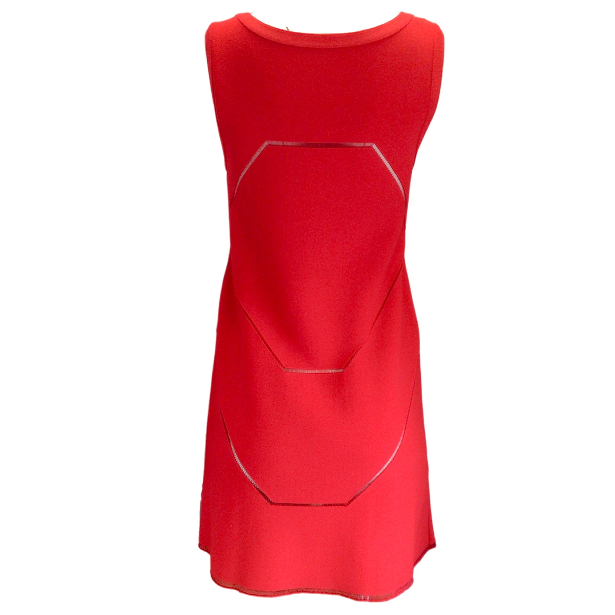 Alaia Red Geometric Lattice Seam Sleeveless Viscose Knit A-Line Dress