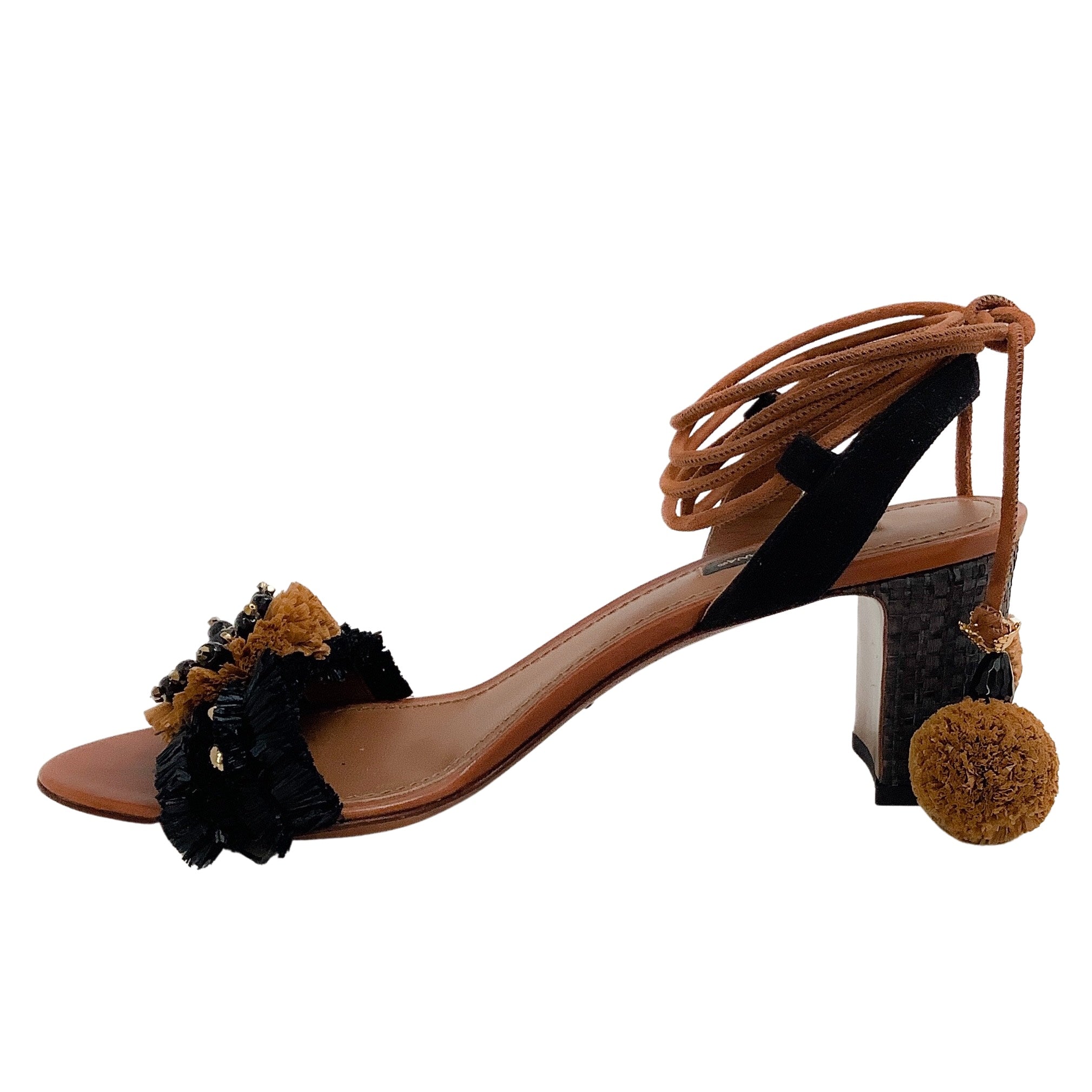Dolce & Gabbana Brown / Black Raffia Ankle Tie Sandals