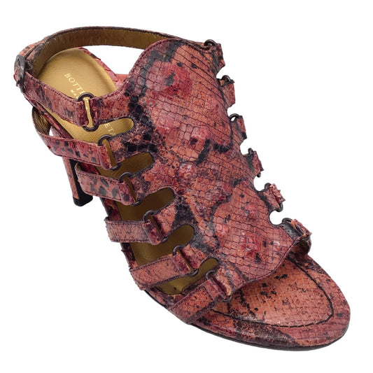 Bottega Veneta Burgundy Python Skin Leather Multi Strap Sandals