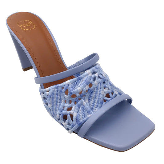 Malone Souliers Light Blue Crochet and Leather Mule Sandals
