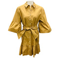 Load image into Gallery viewer, Veronica Beard Khaki Luriane Cotton Poplin Tie Waist Flounce Sleeve Mini Dress