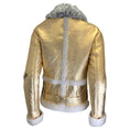 Load image into Gallery viewer, Sandy Liang Gold Metallic Lamb Shearling Moto Zip Biker Jacket