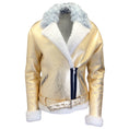 Load image into Gallery viewer, Sandy Liang Gold Metallic Lamb Shearling Moto Zip Biker Jacket