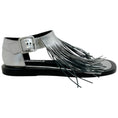Load image into Gallery viewer, Jil Sander Silver Leather Fringed Sandals