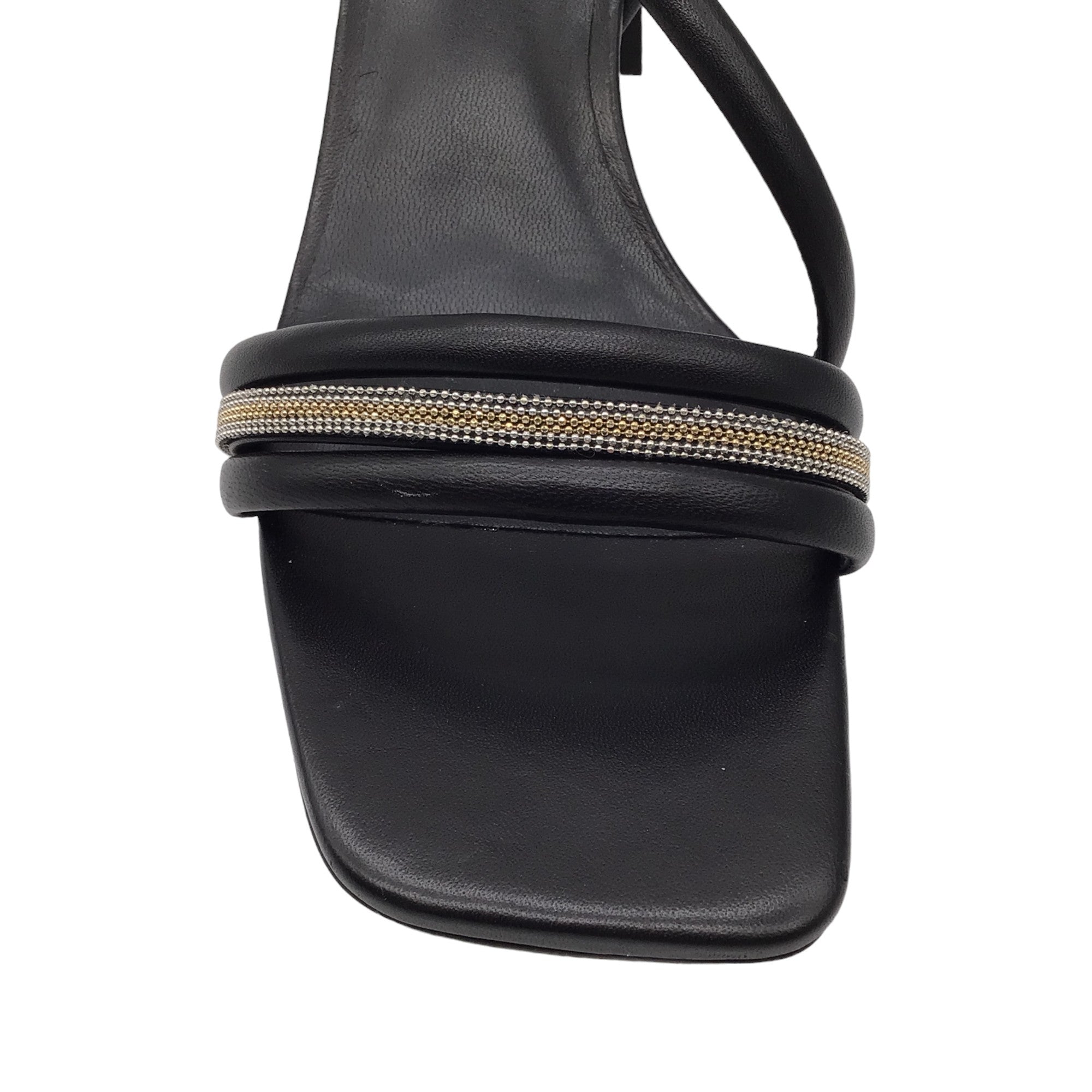 Peserico Black / Silver / Gold Monili Beaded Detail Leather Strap Sandals