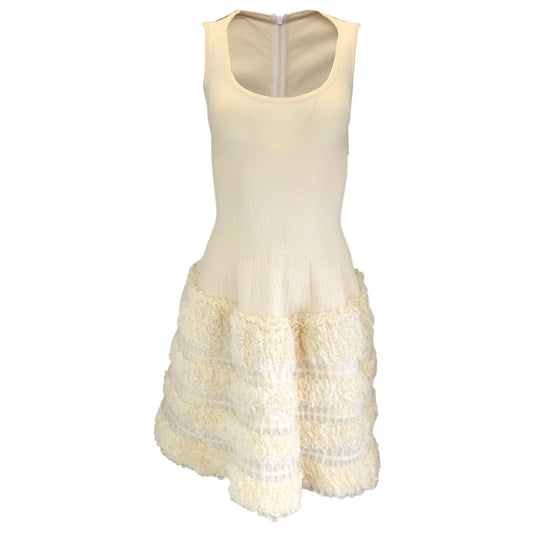 Alaia Ivory Ruffled Sleeveless Scoop Neck Silk Knit Dress