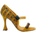 Load image into Gallery viewer, Manolo Blahnik Gold Embellished Satin Tat 105 Pumps