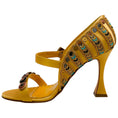 Load image into Gallery viewer, Manolo Blahnik Gold Embellished Satin Tat 105 Pumps