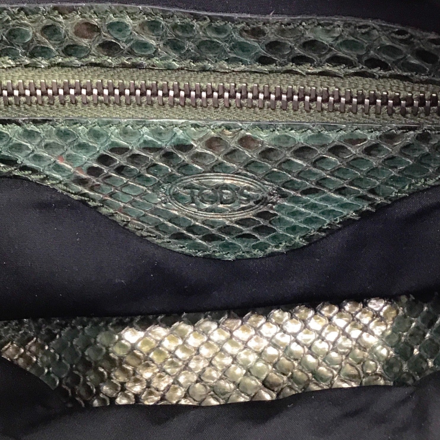 Tod's Dark Green Python Hobo Shoulder Bag