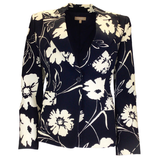 Michael Kors Collection Black / White Floral-Print Crepe Cady Tailored Jacket
