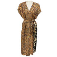 Load image into Gallery viewer, Dries Van Noten Orange / Tan / Black Multi Leopard Print Silk Wrap Midi Dress