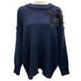 Load image into Gallery viewer, Jason Wu Collection Navy Embellished Merino Wool Knit Sweater