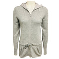Load image into Gallery viewer, Brunello Cucinelli Heather Grey Hooded Cashmere Knit Zip Front Sweater with Drawstring Ties