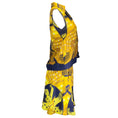 Load image into Gallery viewer, Hermes Vintage Navy Blue / Gold Scarf Print Silk Blouse and Skirt Two-Piece Set
