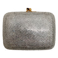 Load image into Gallery viewer, Judith Leiber Small Silver Crystal Embellished Minaudière Clutch
