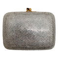 Load image into Gallery viewer, Judith Leiber Small Silver Crystal Embellished Minaudière Clutch