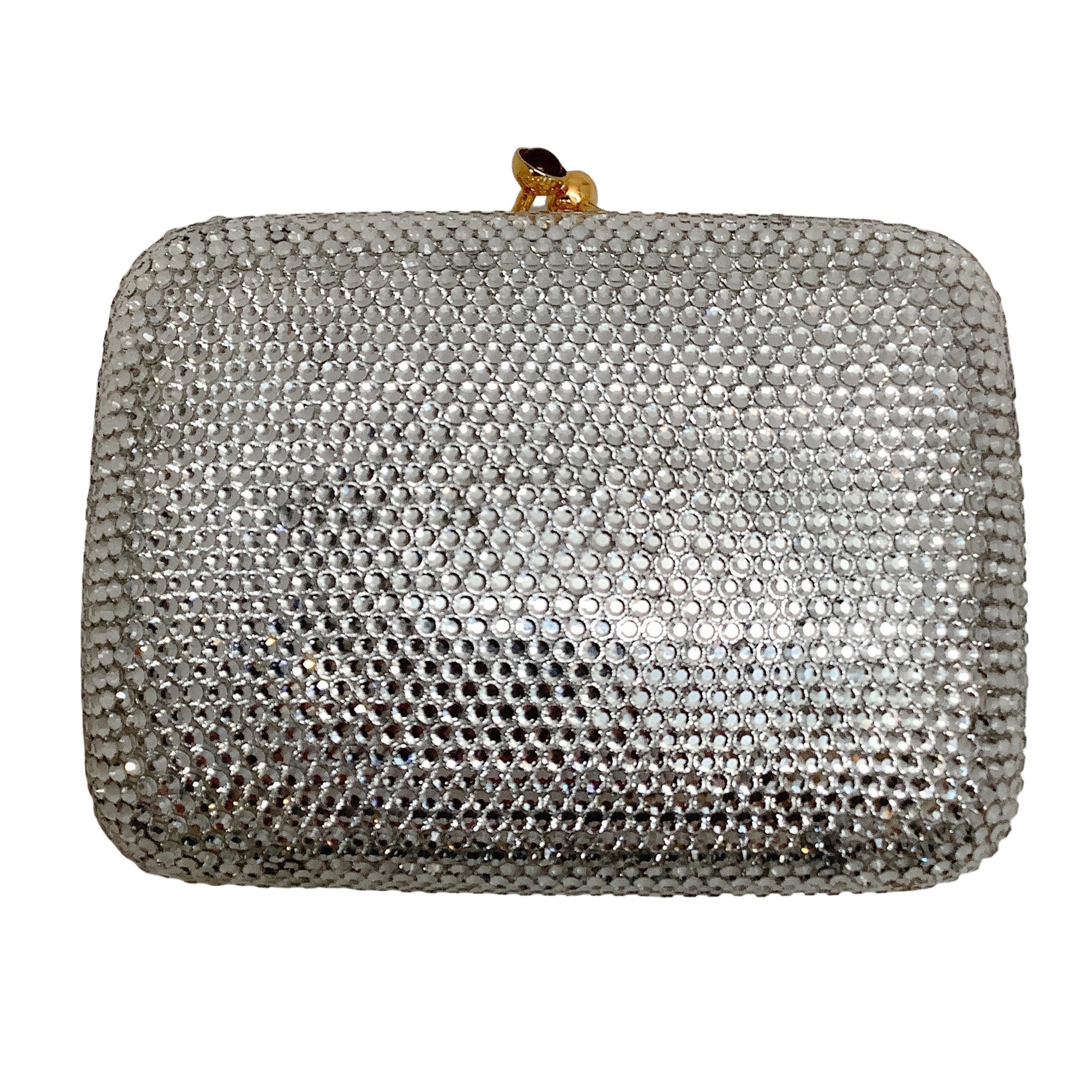 Judith Leiber Small Silver Crystal Embellished Minaudière Clutch