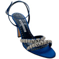 Load image into Gallery viewer, Manolo Blahnik Blue Satin Crystal Embellished Vedada Sandals