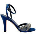 Load image into Gallery viewer, Manolo Blahnik Blue Satin Crystal Embellished Vedada Sandalsh