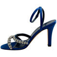 Load image into Gallery viewer, Manolo Blahnik Blue Satin Crystal Embellished Vedada Sandalsh