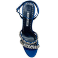 Load image into Gallery viewer, Manolo Blahnik Blue Satin Crystal Embellished Vedada Sandalsh