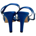 Load image into Gallery viewer, Manolo Blahnik Blue Satin Crystal Embellished Vedada Sandalsh