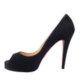 Load image into Gallery viewer, Christian Louboutin Black High Heeled Open Toe Satin Pumps
