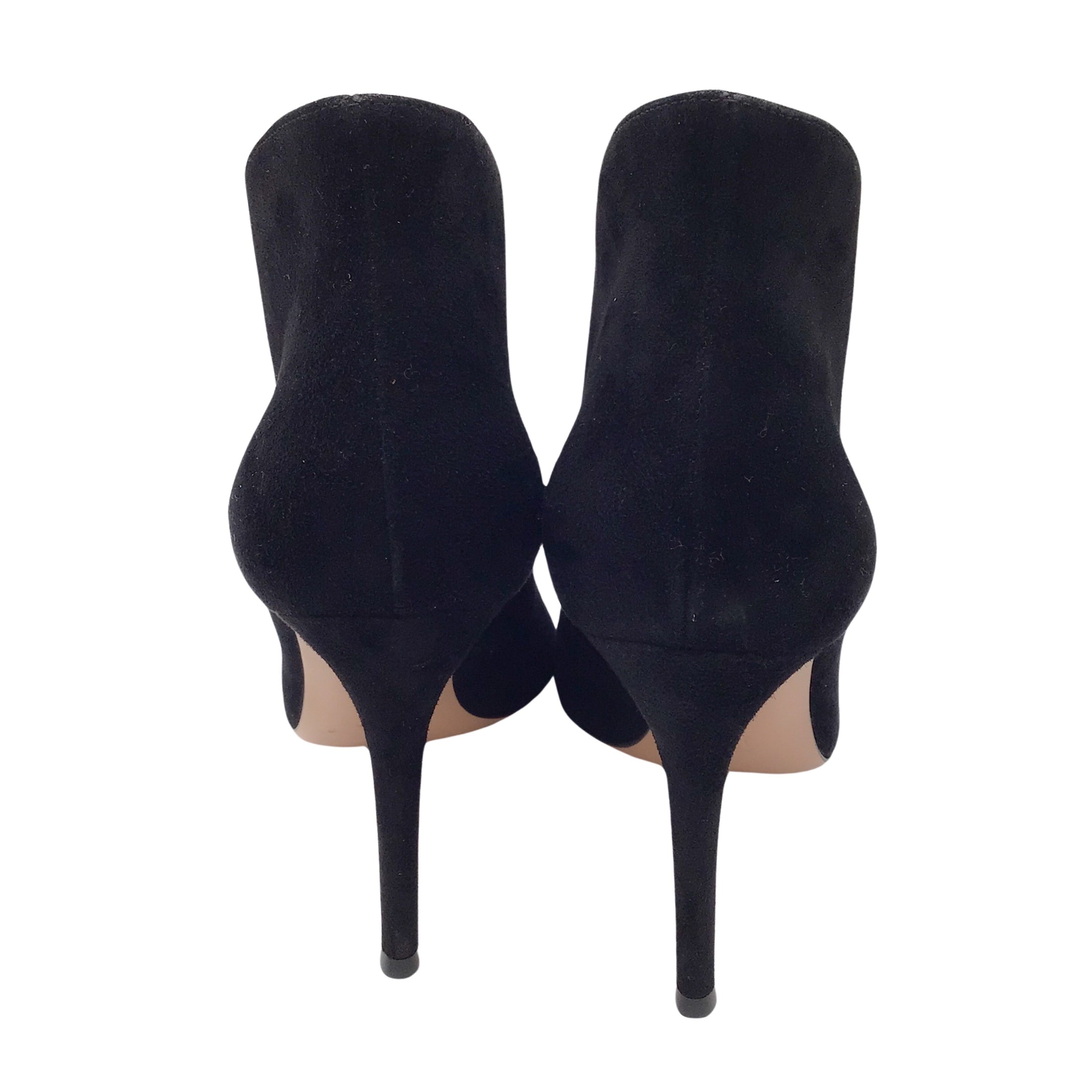 Gianvito Rossi Black Vamp Suede Leather Peep Toe Ankle Boots / Booties