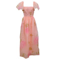 Load image into Gallery viewer, Richilene Pink Vintage Flutter Sleeve Floral Dress with Gold Stitching