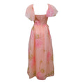 Load image into Gallery viewer, Richilene Pink Vintage Flutter Sleeve Floral Dress with Gold Stitching