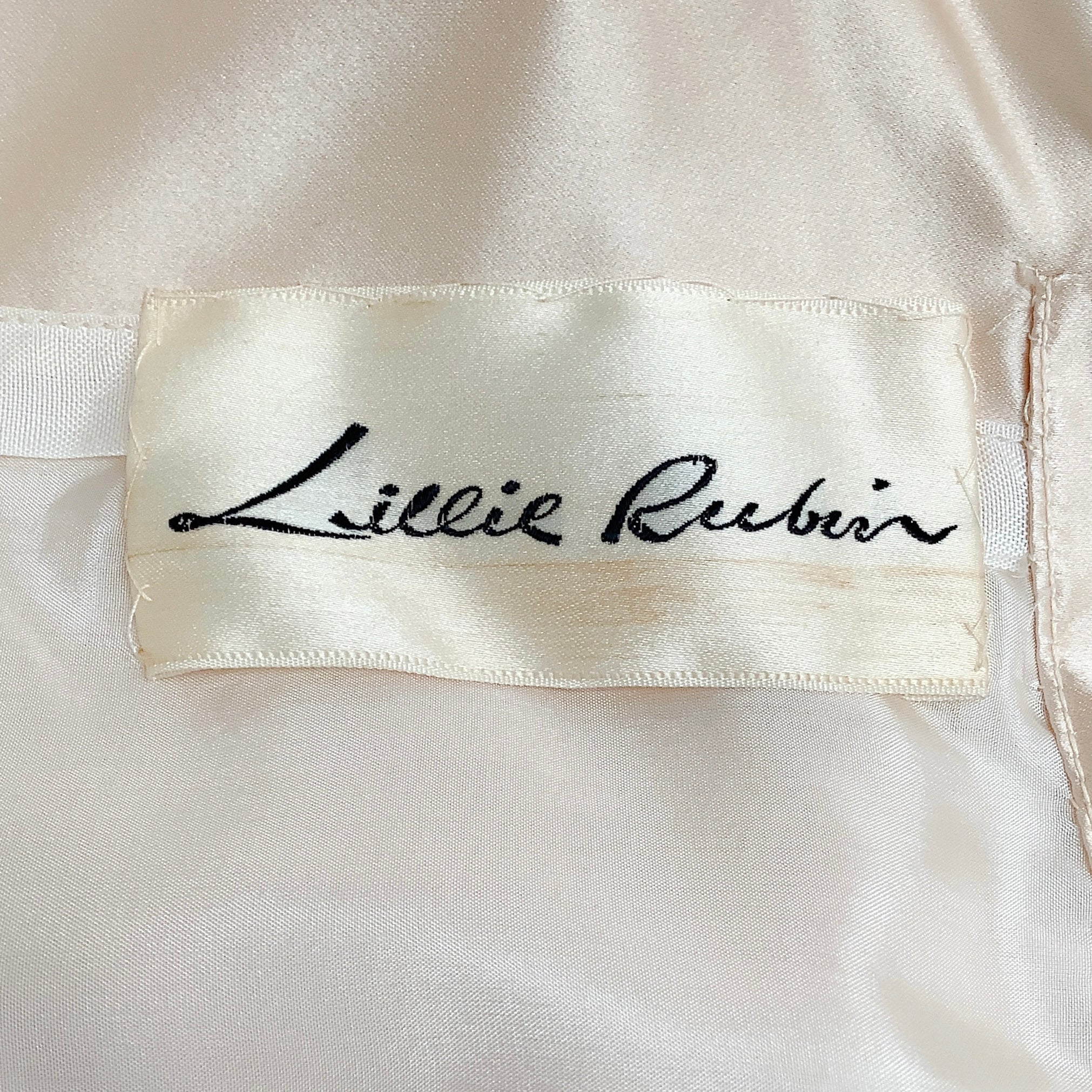 Lillie Rubin Champagne Silk Vintage Dress with Beaded Neckline