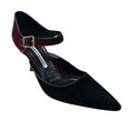 Load image into Gallery viewer, Manolo Blahnik Burgundy / Black Suede Ankle Strap Pumps