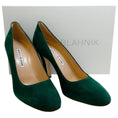 Load image into Gallery viewer, Manolo Blahnik Dark Green Suede Verin 105 Pumps