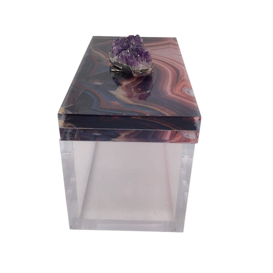 Kimberly McDonald Purple / Clear Stone Embellished Decorative Lucite Box