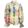 Load image into Gallery viewer, Dolce & Gabbana Light Blue Multi Fiori Ombre Print Elastic Sleeve Silk Organza Blouse