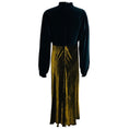 Load image into Gallery viewer, Dries Van Noten Navy Blue / Dark Gold Long Sleeved Velvet Midi Dress