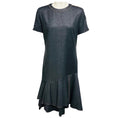 Load image into Gallery viewer, Brunello Cucinelli Charcoal Grey / Silver Metallic Shimmer Short Sleeved Flared Hem Dress with Monili